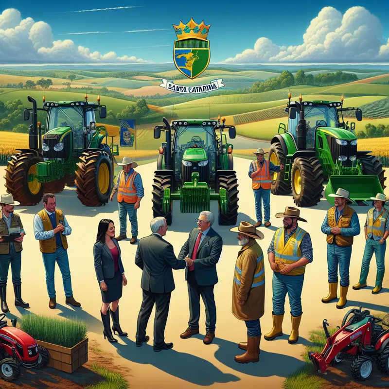 Cerimônia de entrega de máquinas agrícolas modernas pelo Governo Federal em Santa Catarina.