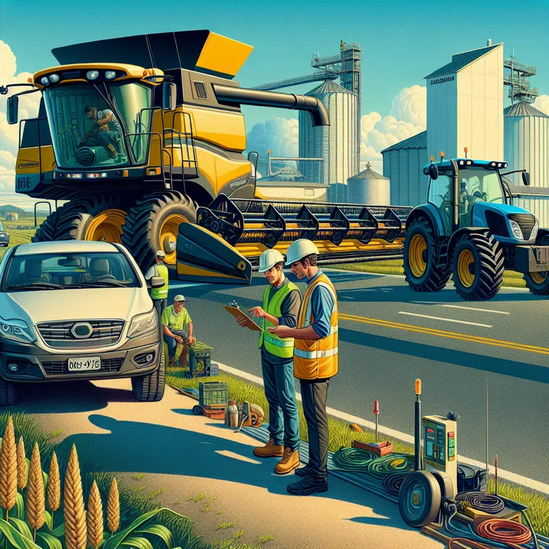 Imagem ilustrativa de máquinas agrícolas transitando respeitando regulamentação em rodovia rural