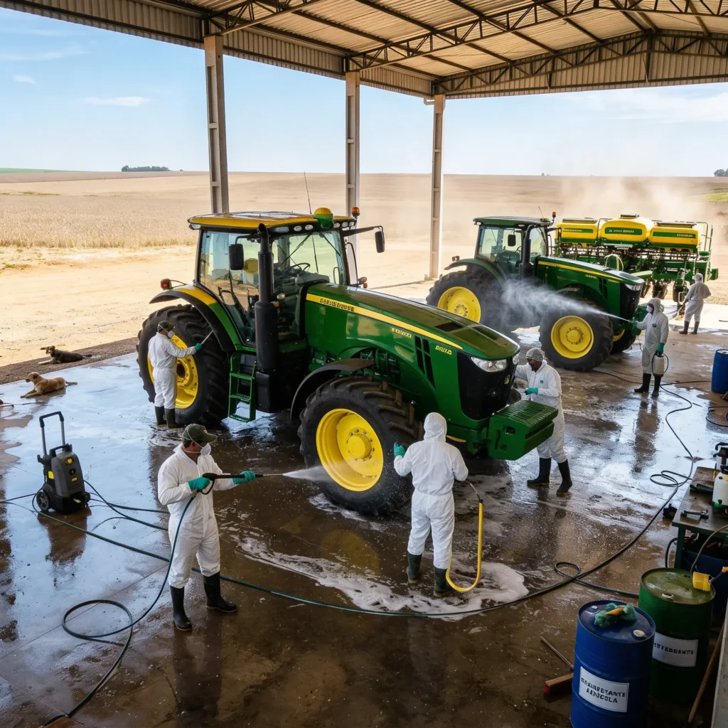Estudos de caso sobre desinfeccao agricola Desinfecção Agrícola,máquinas agrícolas,resíduos,remoção,desinfetante