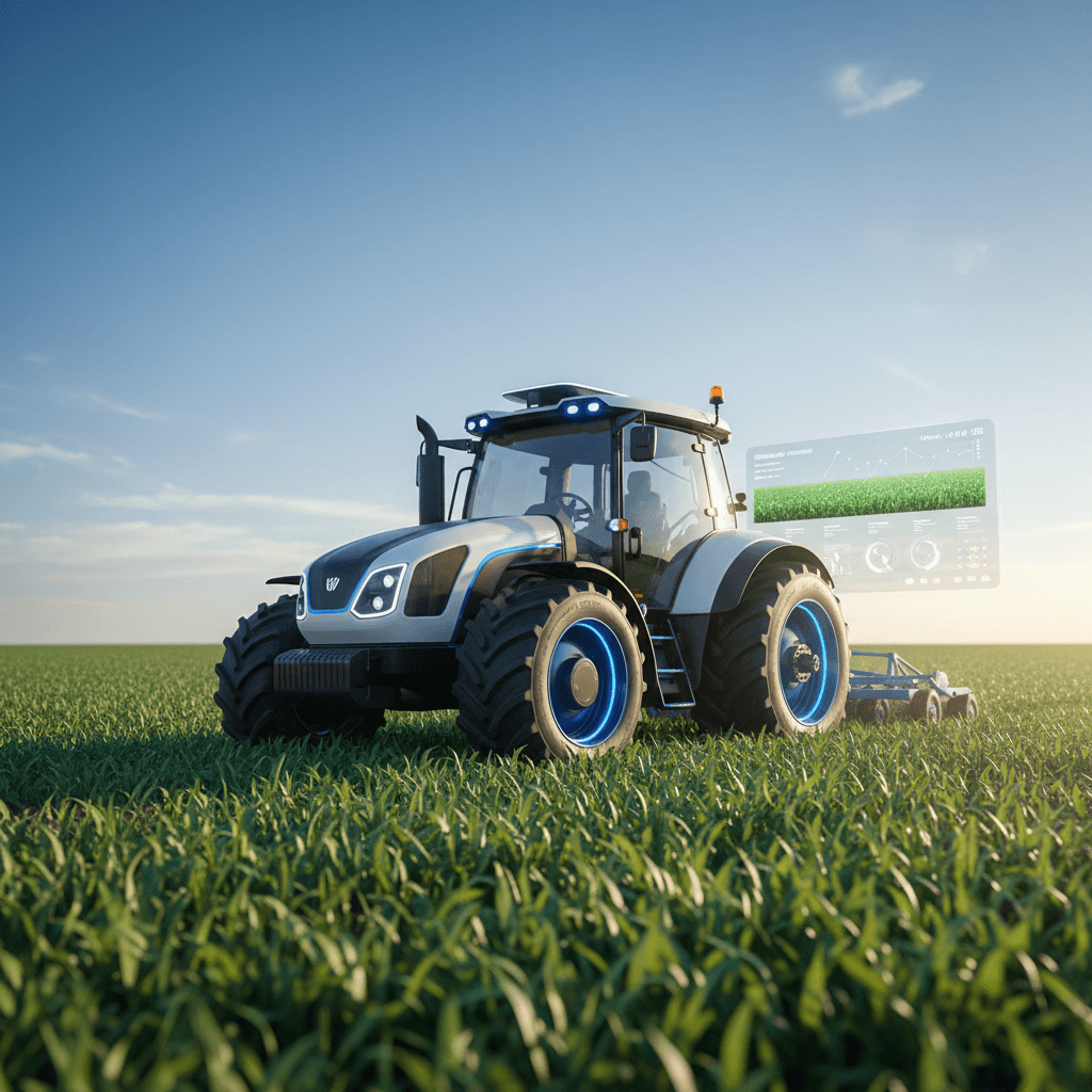 Electric tractor in an agricultural field