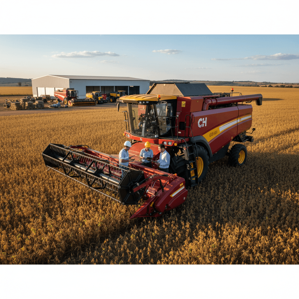 Chinese agricultural machinery operating in a field.