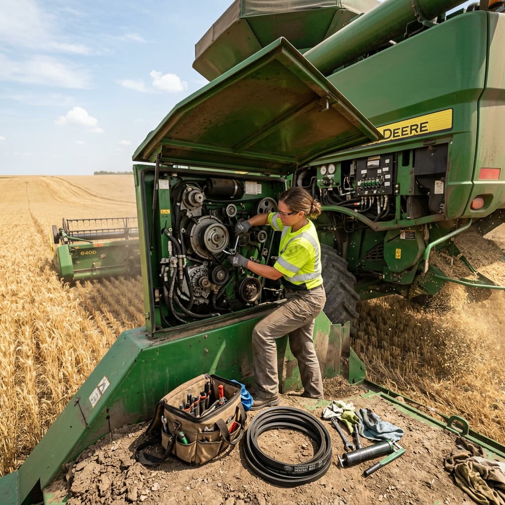 Quanto tempo leva para trocar uma correia no campo? 1 troca de correia agrícola,tempo de máquina parada,manutenção no campo,correia de colheitadeira,kit de emergência agrícola troca de correia agrícola